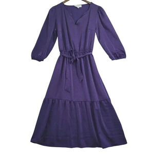 Lucky Brand Womens Midi Dress With Puff Sleeves & Belt 100% Polyester M  4CT